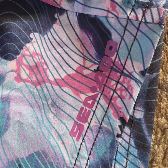 Women’s Patterned Active Shorts - Black with Blue & Pink - Picture 5 of 7